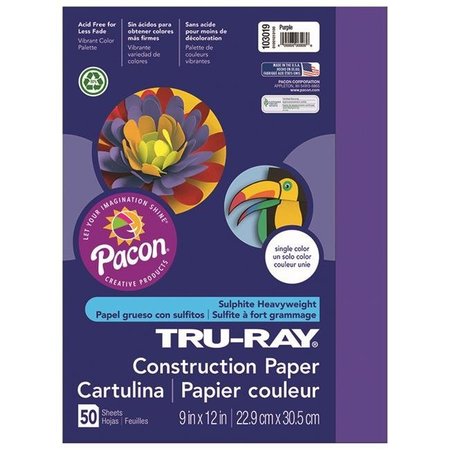 PACON CORPORATION Pacon PAC103019BN 9 x 12 in. Tru Ray Purple Construction Paper - 50 Sheet per Pack - Pack of 5 PAC103019BN